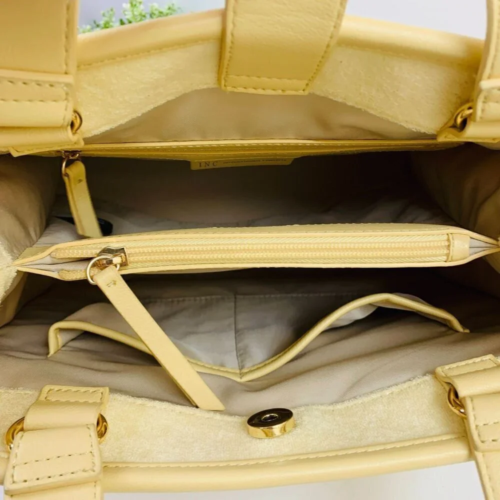 INC Soft Quilted Caitlinn Terry Tote Satchel Crossbody Bag in Butter Yellow